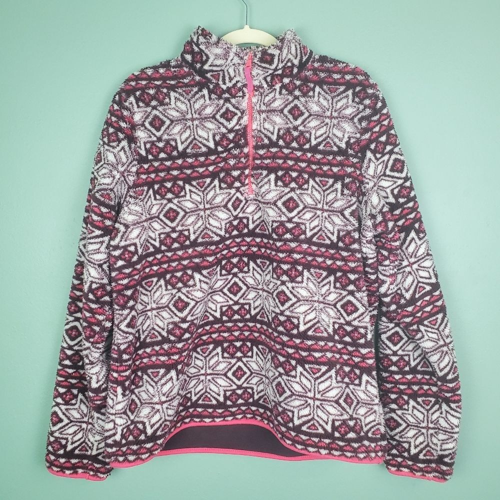 Prince & Fox Fuzzy Soft Snowflake Quarter Zip Pullover Size XL